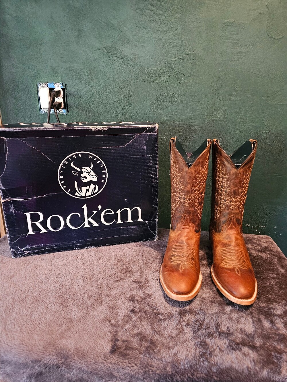 Rock'em Men's Brown Western Cowboy Boots
